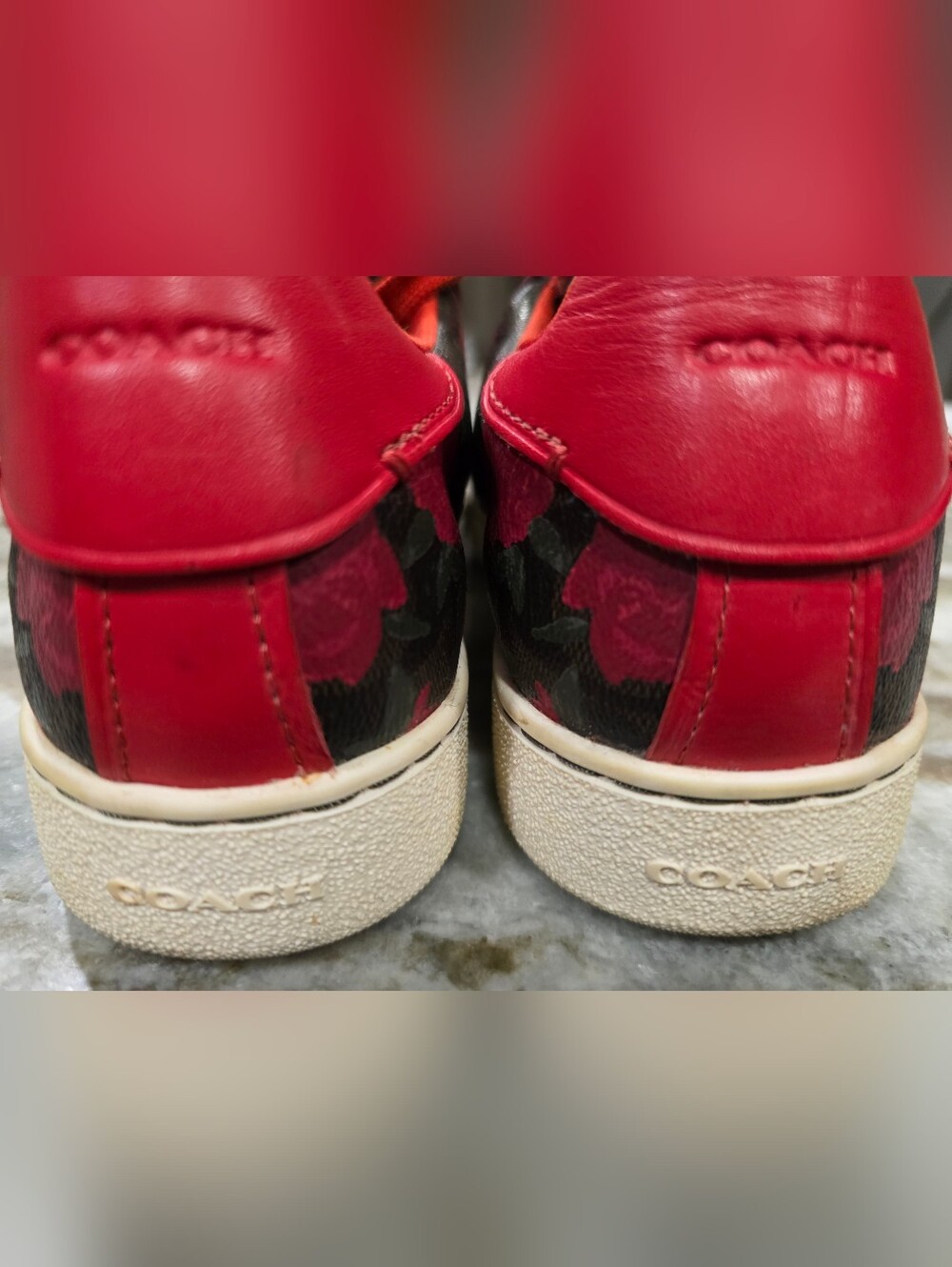 Coach Signature C Rose Floral Print Sneakers Red Leather Trim Low Top Women’s 7 - Picture 4 of 12